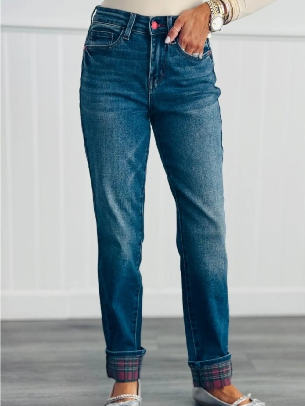 Judy Blue Perfectly Plaid Boyfriend Fit Jeans